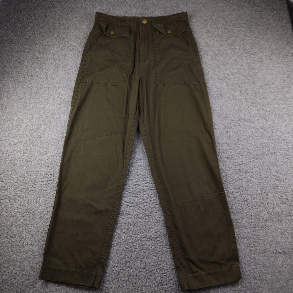 Banana Republic Cotton Pants Sz 4 High Rise Waisted Olive Green Military Trouser